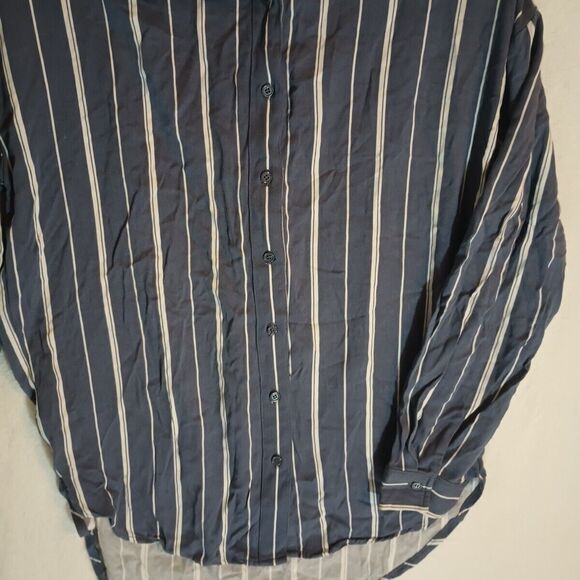 FOREVER 21 Button Down Long Sleeve Blue Striped Casual Shirt Women's Size Small - Picture 3 of 9